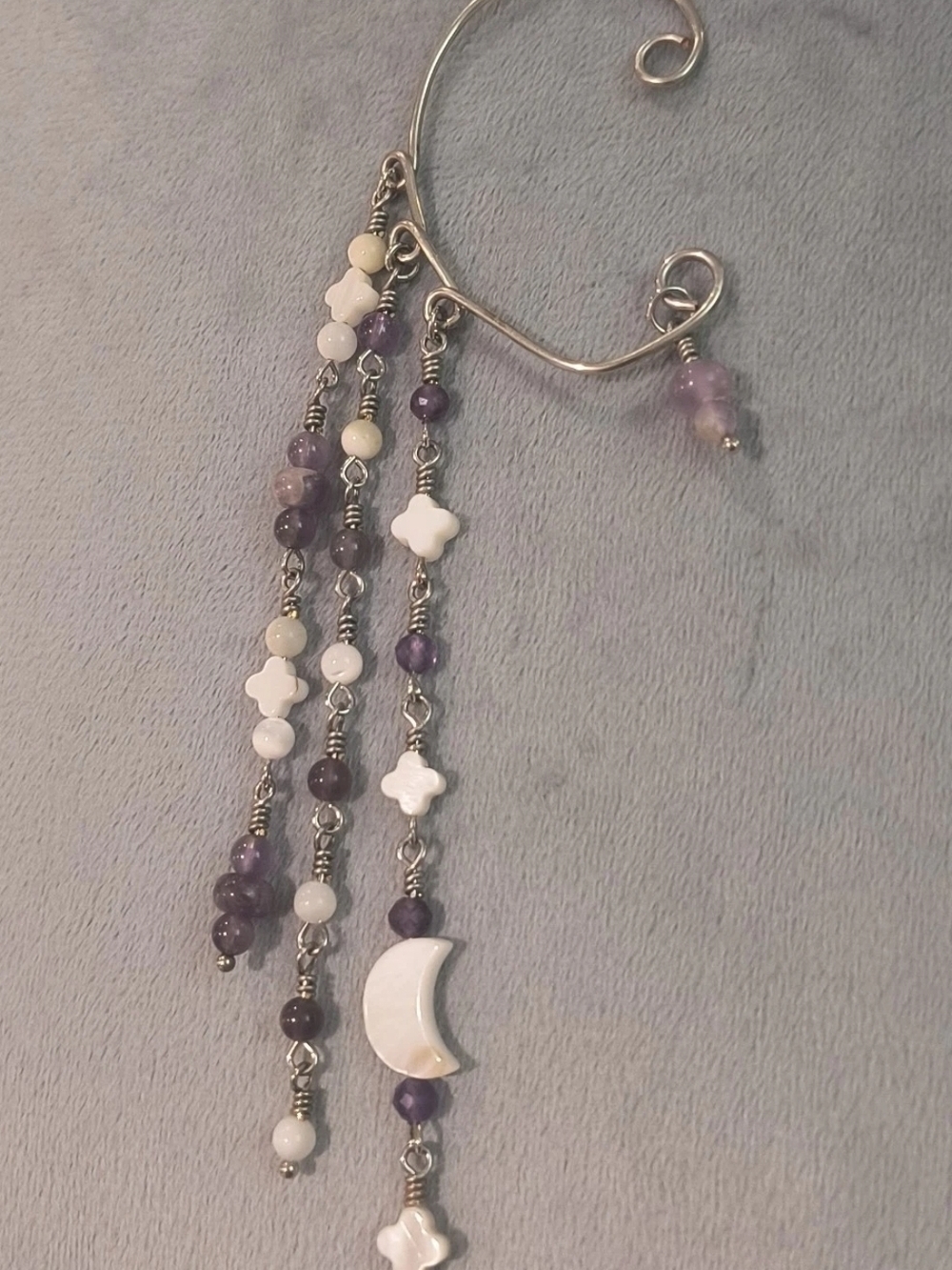 Hippie Handcrafted Amethyst & White Bead Moon Dangle Earring - Women Jewelry